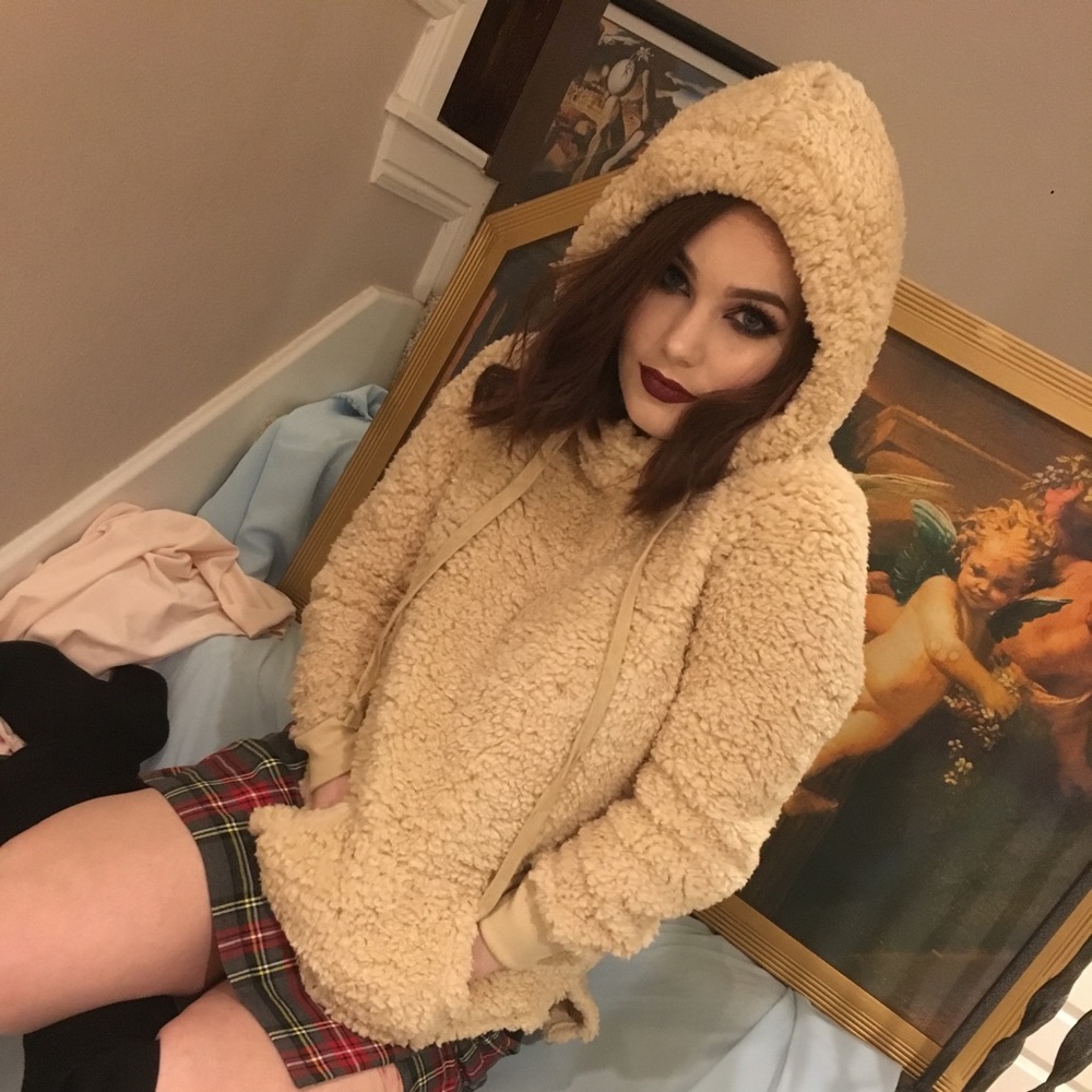 Nude Teddy Bear Fuzzy Hoodie